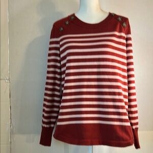 Liz Claiborne Womens Lightweight Red White Stripe Button Shoulder Sweater. Sz L